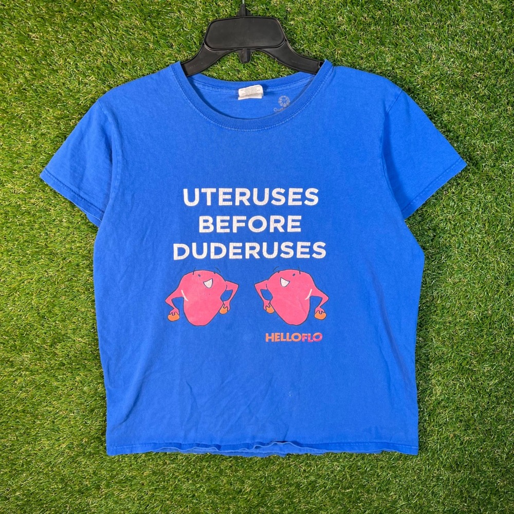 Gildan HelloFlo Uteruses Before‎ Duderuses Graphic T-Shirt Blue Womens Medium M